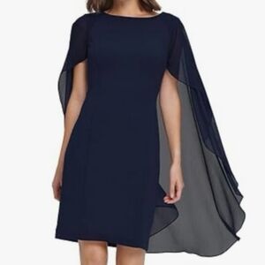 DKNY Chiffon with Crepe Cape Sheath Dress Size 6